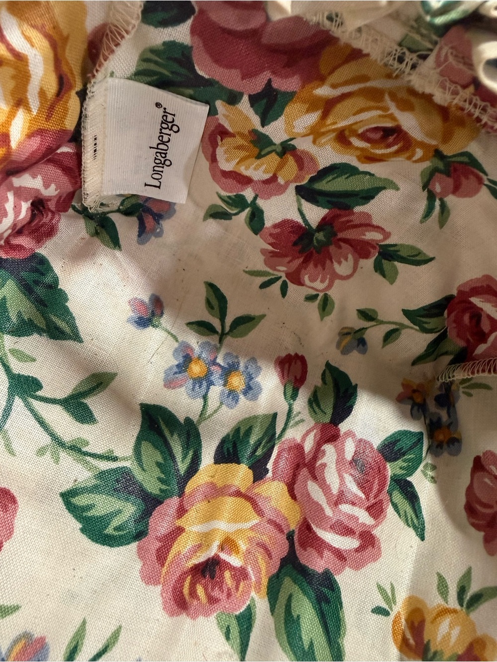 Longaberger Double Handle Rectangle Basket with Floral Liner 2000